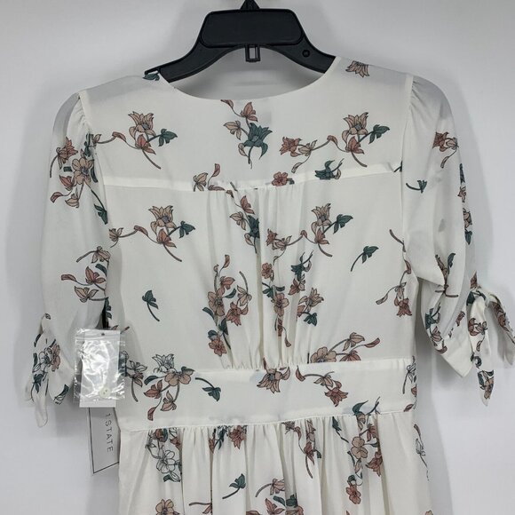 1.State Dress Belle Midi White Floral V Neck Button Down Tie Sleeve NWT - Picture 9 of 11